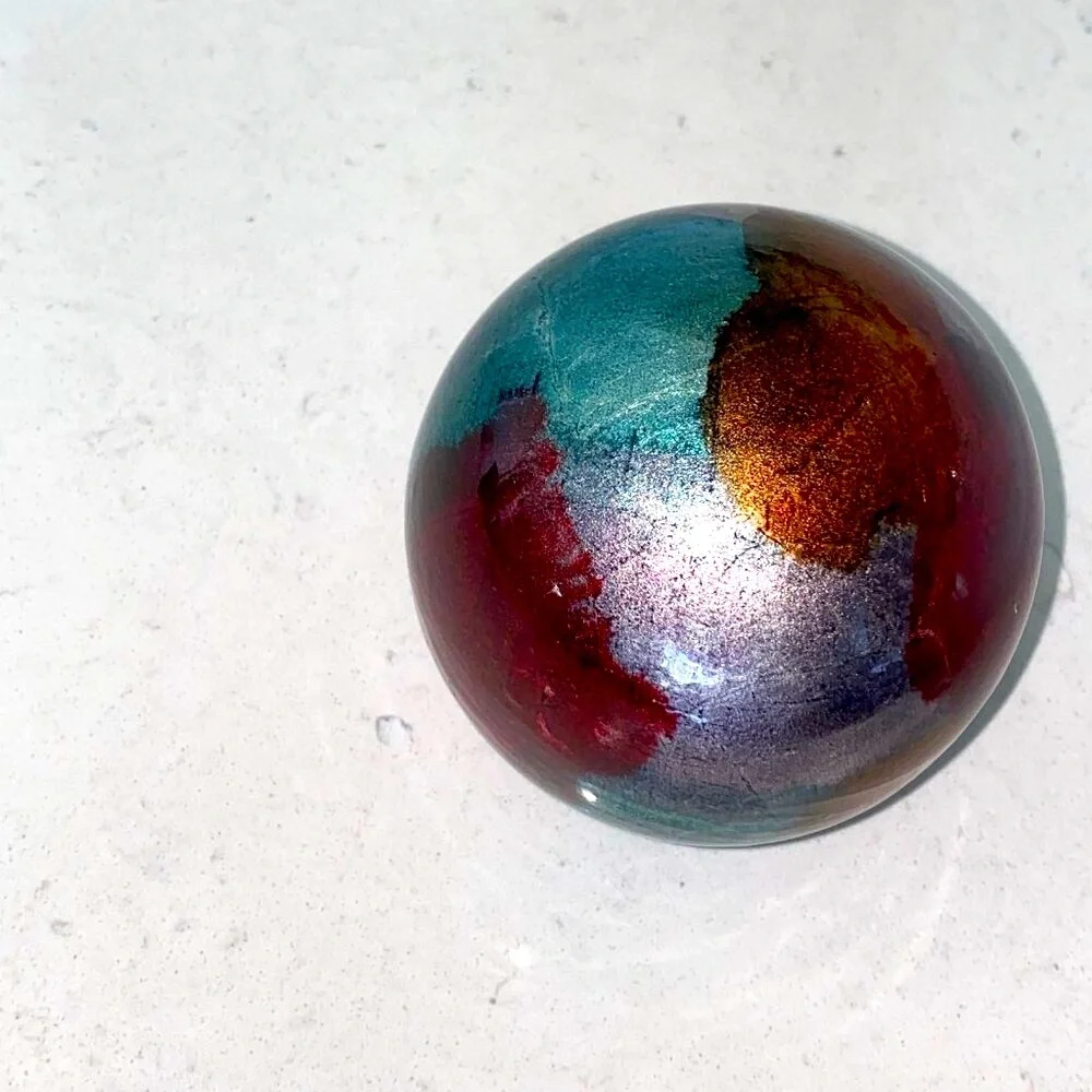Pier 1‎ Iridescent Ceramic Decorative Sphere Ball Orb Decor Blue Copper Brown